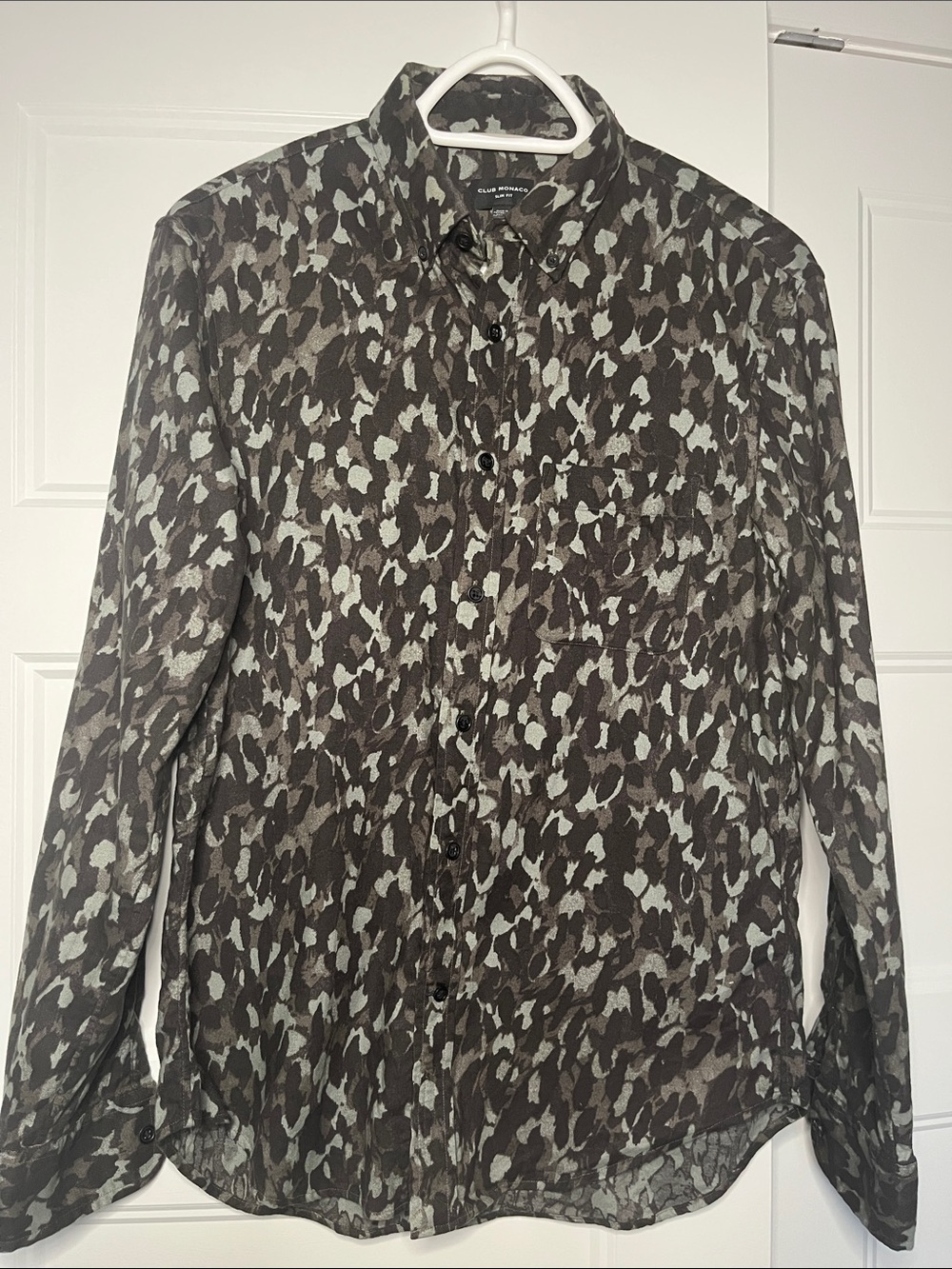 Club Monaco Blue, Green and Gray Printed Button-Up Shirt